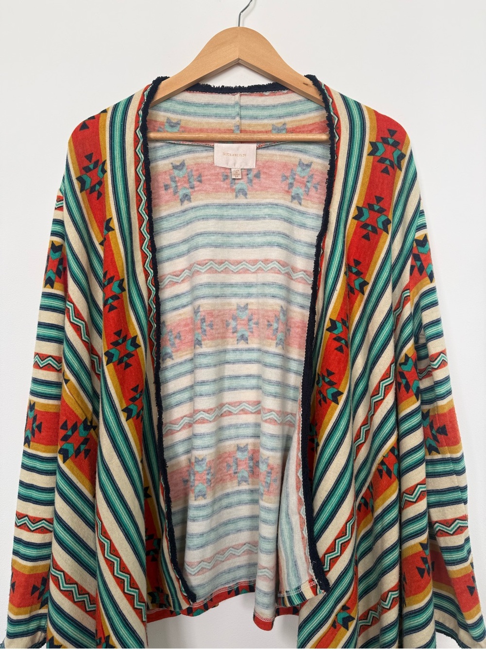 Bohemian Southwestern Aztec Open-Front Geometric Draped Cardigan Layering Size M